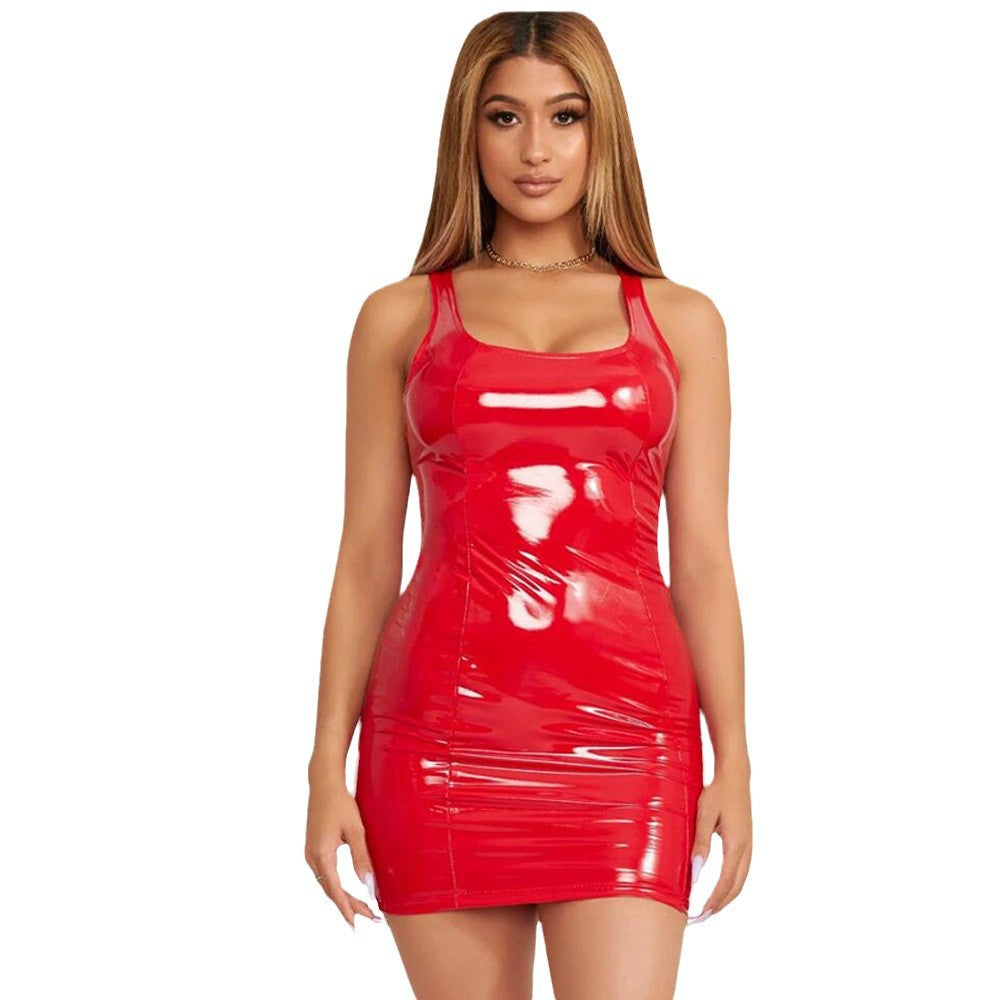 Damen figurbetontes Minikleid aus glänzendem Material