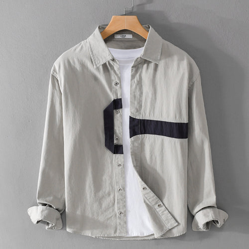 Herren Lässiges Overshirt-Hemd mit geometrischem Kontraststreifen und Druckknopf-Leiste Shop Nory