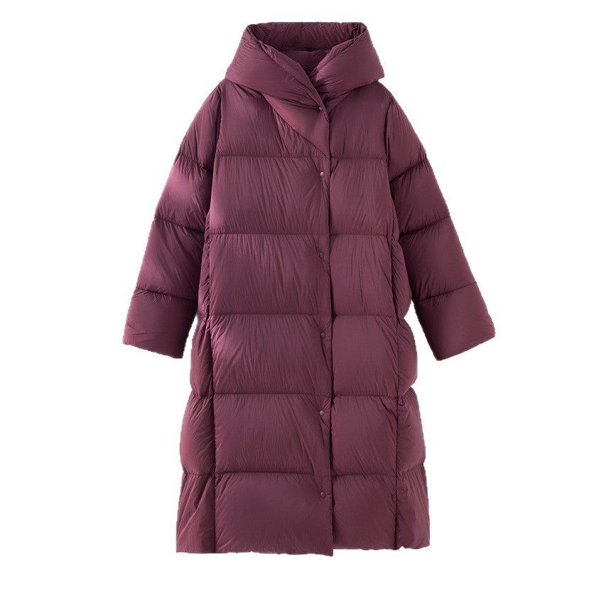 Damen Extra-langer wattierter Steppmantel mit Kapuze, Thermo-Füllung und Zwei-Wege-Reißverschluss Shop Nory