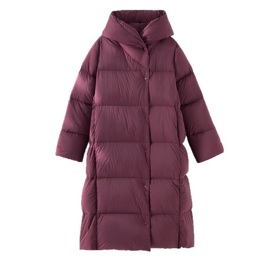 Damen Extra-langer wattierter Steppmantel mit Kapuze, Thermo-Füllung und Zwei-Wege-Reißverschluss Shop Nory