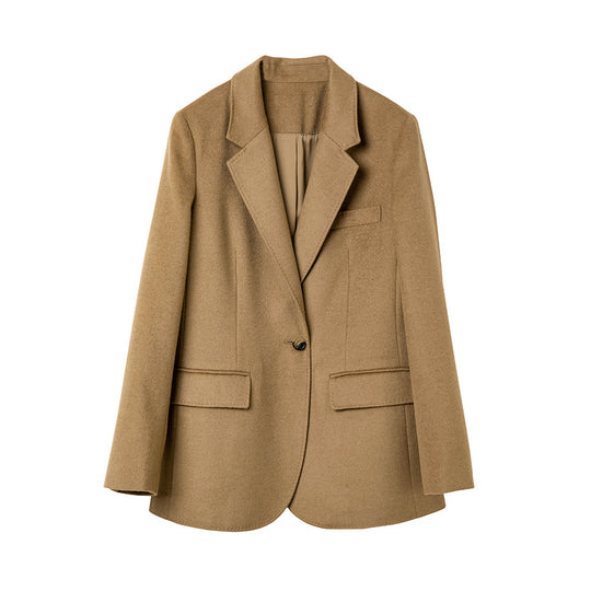Damen Lang geschnittener Wollmix-Blazer mit Ein-Knopf-Verschluss und Pattentaschen Shop Nory