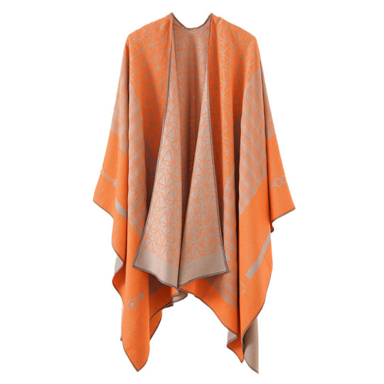 Damen Geometrisches Jacquard-Ruana-Cape aus Wollmix mit offener Kimono-Silhouette Shop Nory