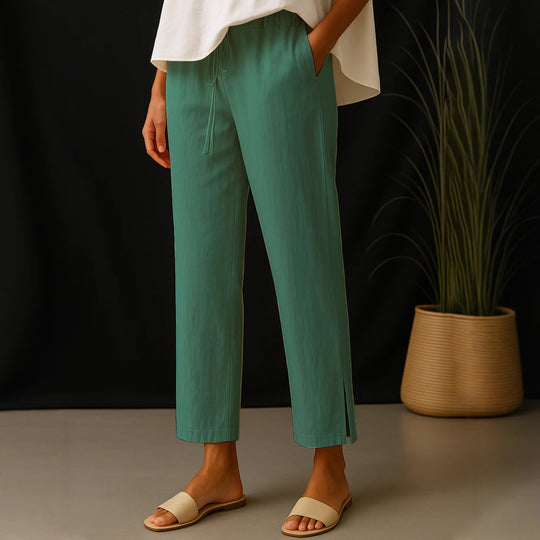 Damen Casual-Chino Leinenoptik Culotte mit elastischem Tunnelzugbund und Eingrifftaschen Shop Nory