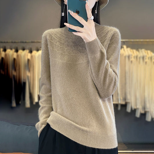 Damen Kuscheliger Mohair‑Optik Pullover mit Zierstruktur am Oberteil und Stehkragen Shop Nory