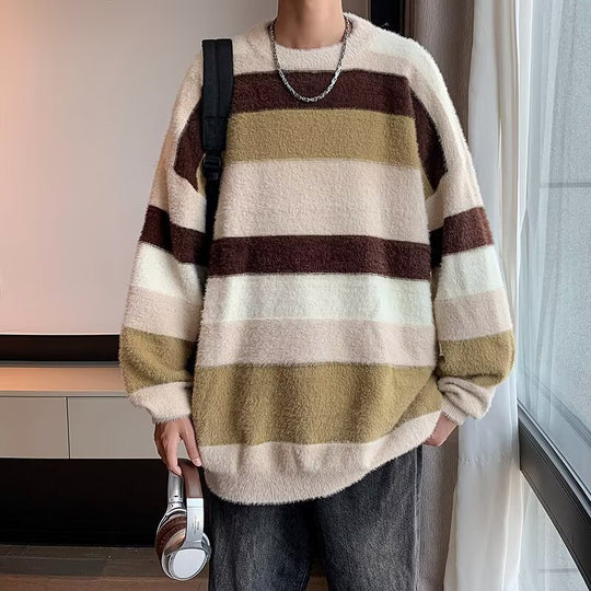Unisex Weicher Grobstrickpullover mit Streifen Shop Nory