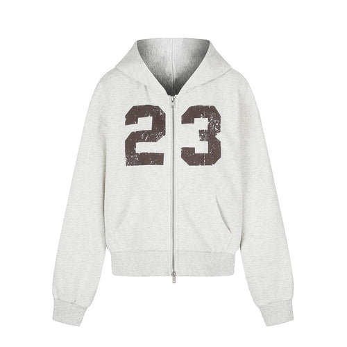 Damen Zip‑Hoodie im Boxy‑Schnitt mit Kängurutasche und Nummernprint Shop Nory