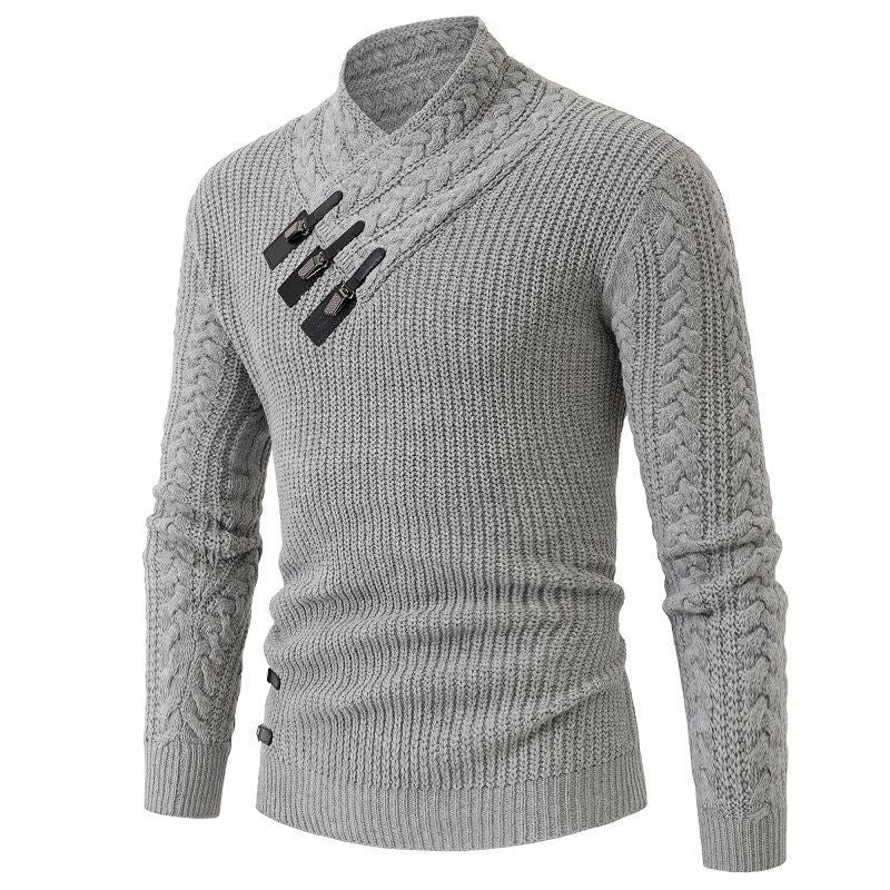 Herren Strukturiertes Zopfmuster-Mockneck-Pullover mit asymmetrischer Riegelverzierung Shop Nory