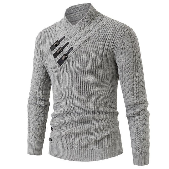 Herren Strukturiertes Zopfmuster-Mockneck-Pullover mit asymmetrischer Riegelverzierung Shop Nory