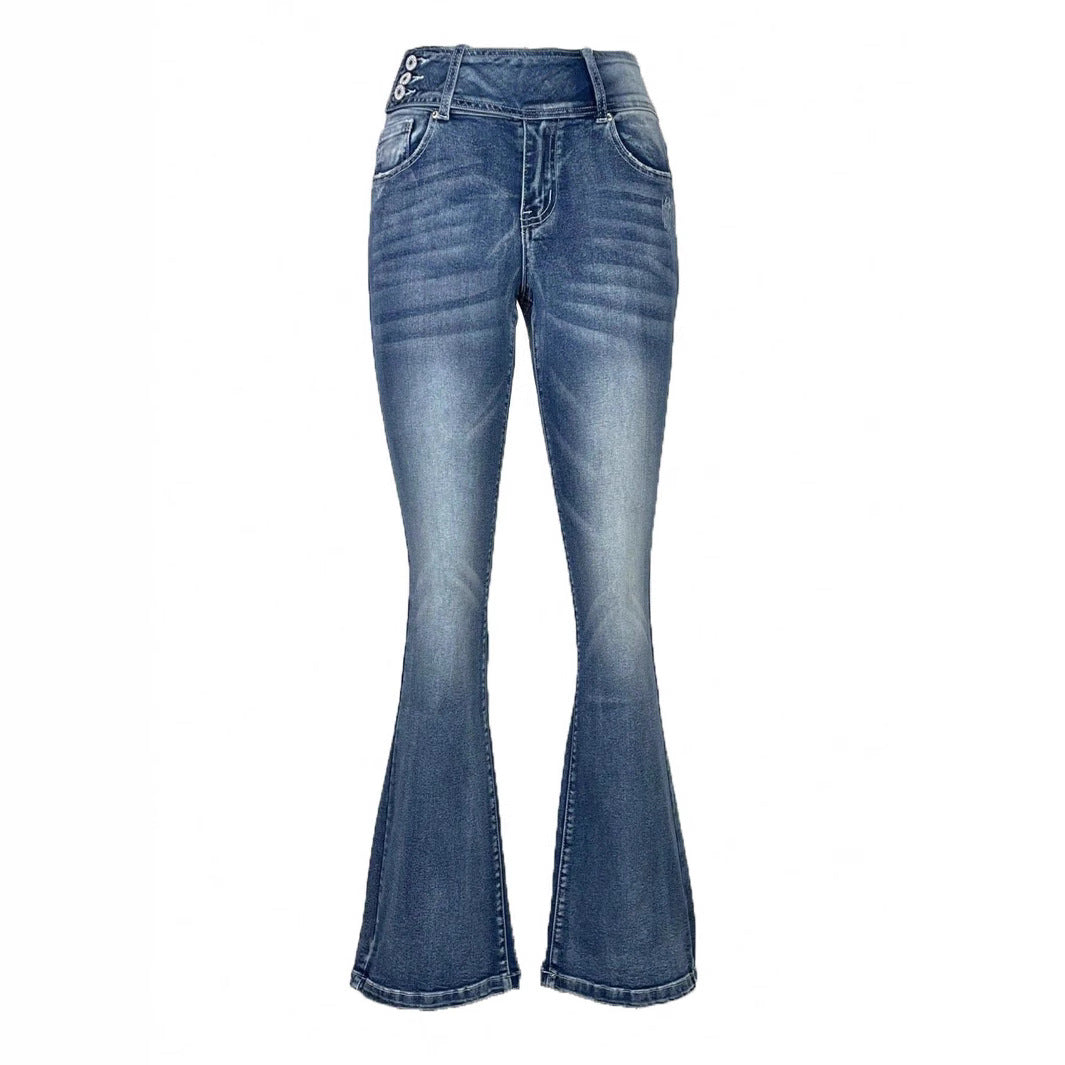 Damen hochtaillierte Flared-Jeans mit seitlicher Ziernaht und sculptendem Stretchbund Shop Nory