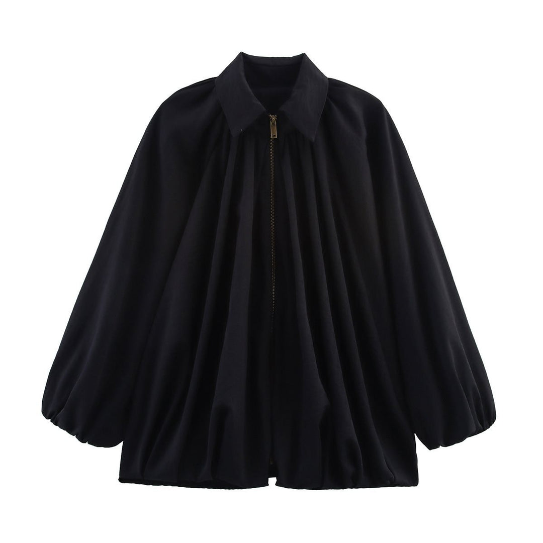 Damen Oversize-Hemdbluse mit Reißverschluss, Kräuselung und Ballonärmeln Shop Nory