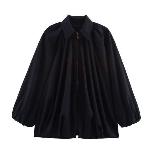 Damen Oversize-Hemdbluse mit Reißverschluss, Kräuselung und Ballonärmeln Shop Nory