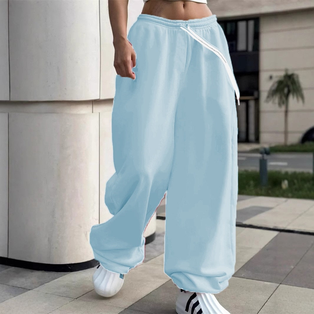 Damen nan weite Baggy-Jogginghose mit hohem Komfortbund, Kordelzug und elastischen Knöchelbündchen Shop Nory