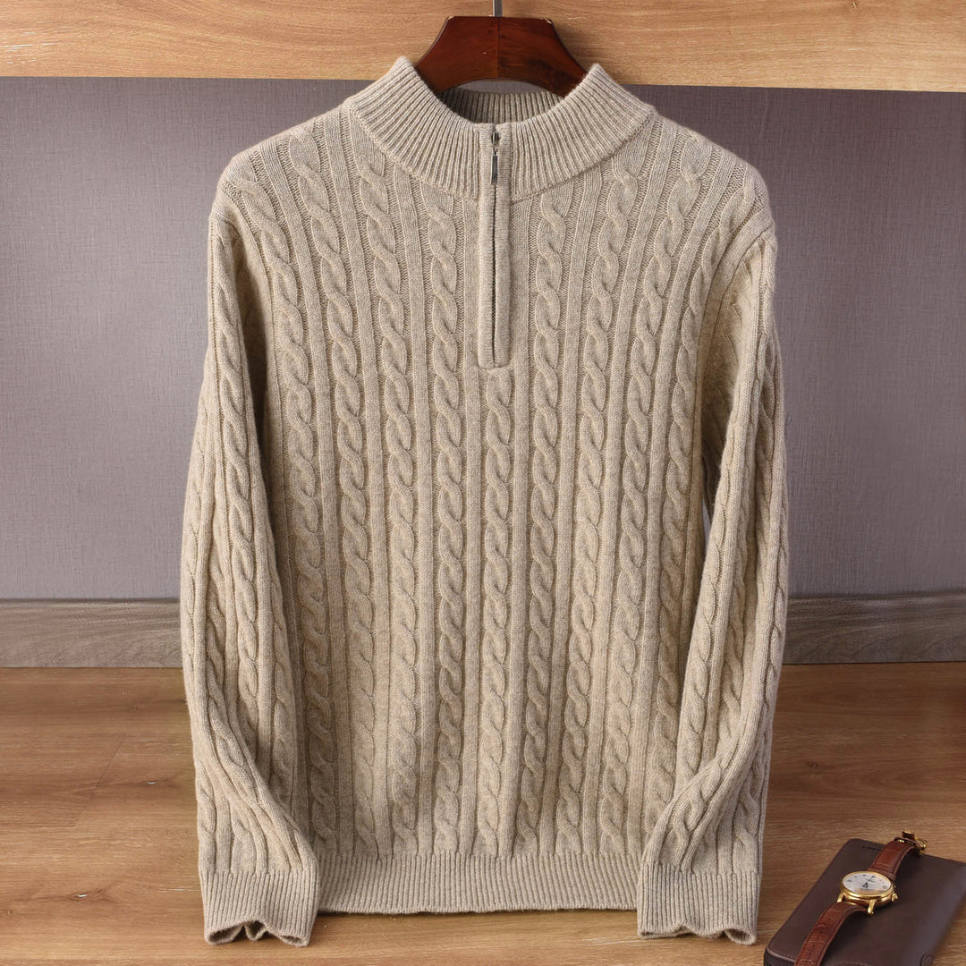 Herren Zopfmuster-Halbzip-Pullover aus weichem Wollmix mit Stehkragen Shop Nory
