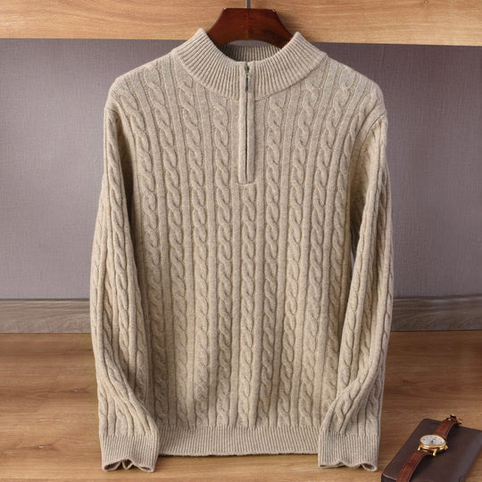 Herren Zopfmuster-Halbzip-Pullover aus weichem Wollmix mit Stehkragen Shop Nory