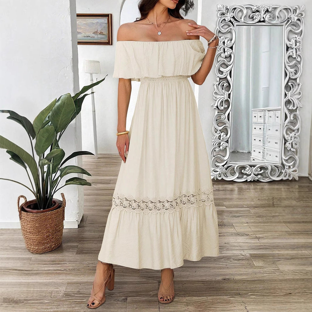 Damen Off-Shoulder Maxikleid mit Rüschendetails Shopnory