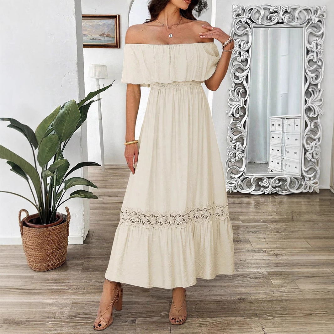 Damen Off-Shoulder Maxikleid mit Rüschendetails Shopnory