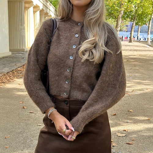 Damen Flauschiger Cropped-Cardigan aus Mohair-Mix mit Perlmuttknopfleiste Shop Nory