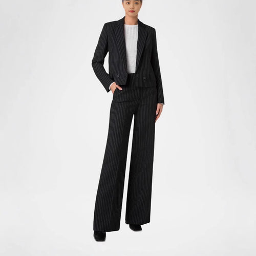 Damen Zweiteiliges Nadelstreifen‑Hosenanzug mit tailliertem Kurzblazer und weitem Palazzohosenbein Shop Nory