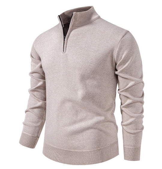 Herren feiner Strickpullover mit kurzem Reißverschluss und hohem Kragen