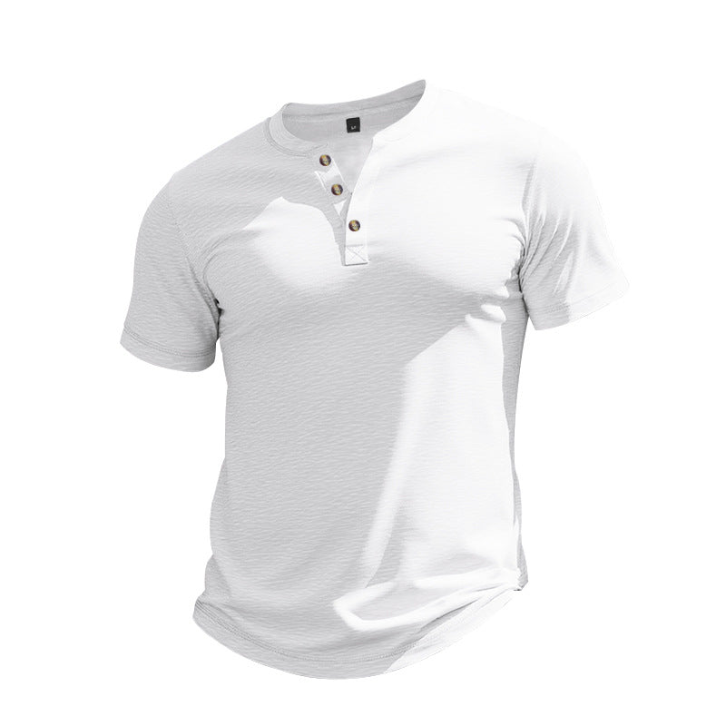 Herren Kurzarm-Henley-T-Shirt aus weicher Baumwolle mit dekorativer Knopfleiste