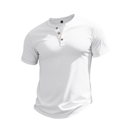 Herren Kurzarm-Henley-T-Shirt aus weicher Baumwolle mit dekorativer Knopfleiste