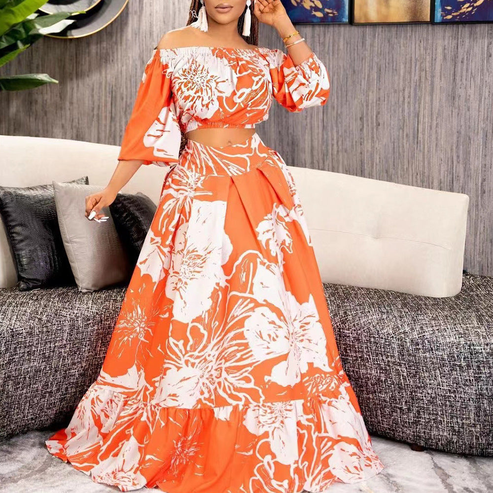 Damen Maxikleid mit überschnittenen Ärmeln und weitem Rock