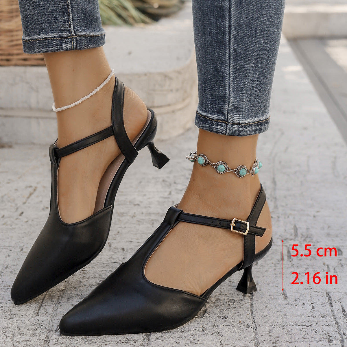 Damen Slingback-Pumps mit eleganter Spitze und komfortablem Blockabsatz