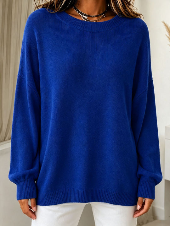 Damen Leichter Cashmere‑Touch Pullover mit Rundhalsausschnitt, überschnittener Schulter und gerippten Bündchen Shop Nory