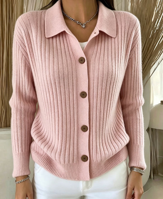 Damen Feiner gerippter Knopf‑Cardigan mit Hemdkragen und kastiger Silhouette Shop Nory