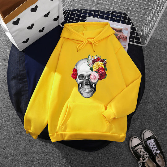 Unisex nan Kapuzenpullover mit floraler Totenkopf-Illustration, Oversize-Fit und French-Terry-Qualität Shop Nory