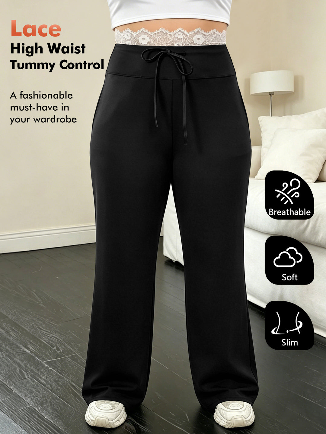 Damen High-Waist Palazzohose mit formendem Taillenbund und atmungsaktivem Stretch Shopy Nory