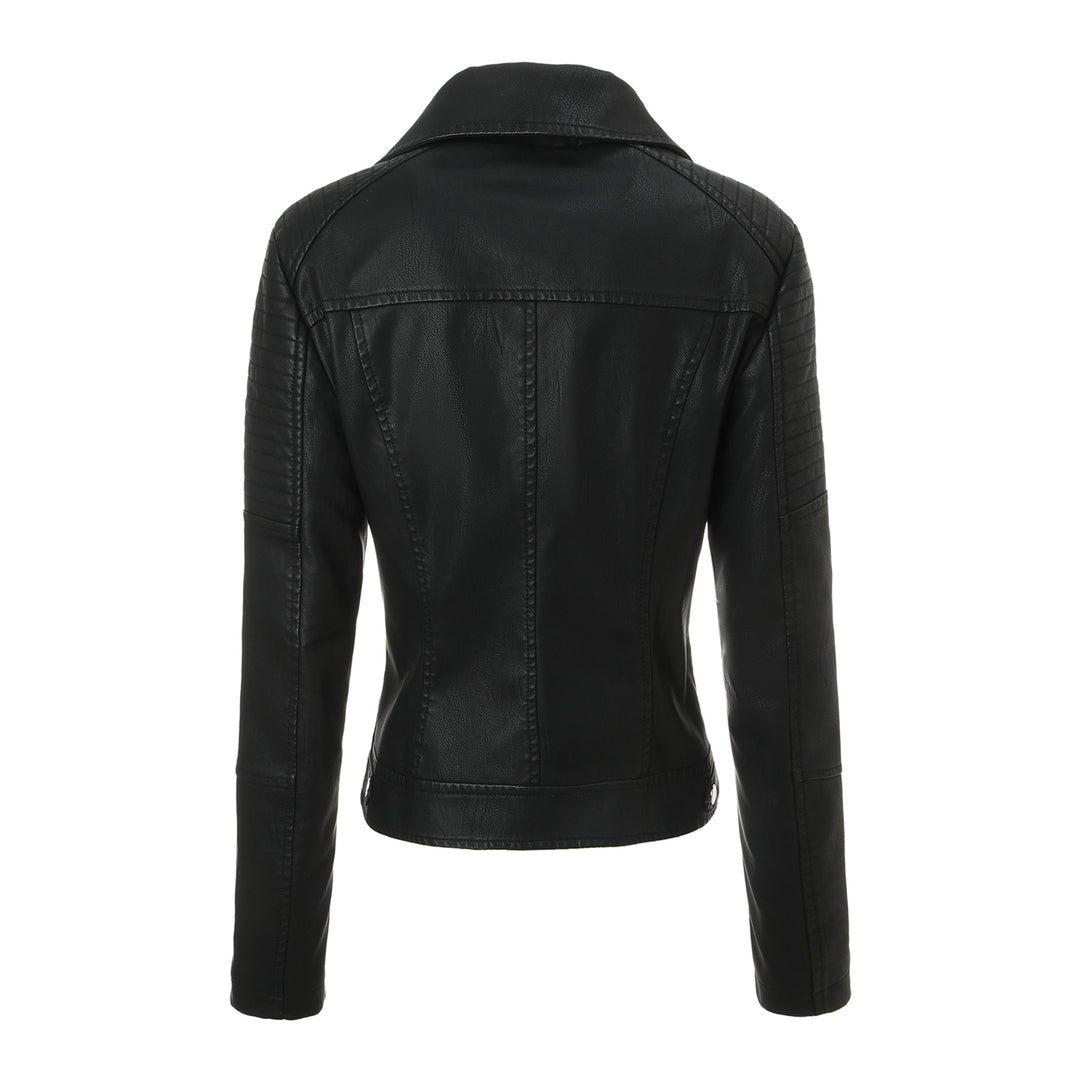 Damen Taillierte Bikerjacke aus Kunstleder mit gesteppter Schulterpartie und asymmetrischem Reißverschluss Shop Nory