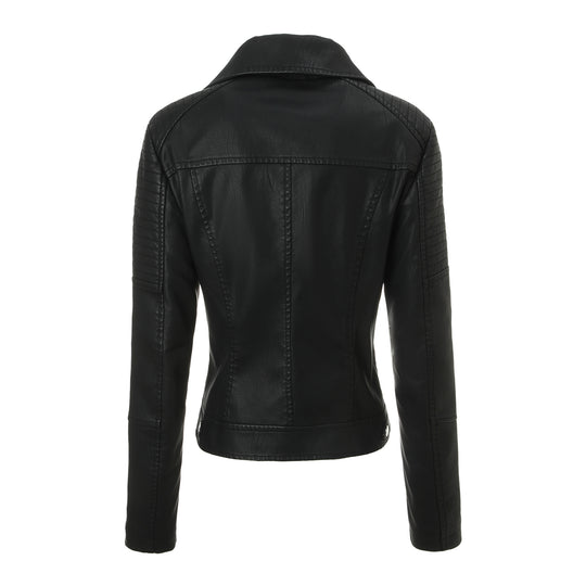 Damen Taillierte Bikerjacke aus Kunstleder mit gesteppter Schulterpartie und asymmetrischem Reißverschluss Shop Nory
