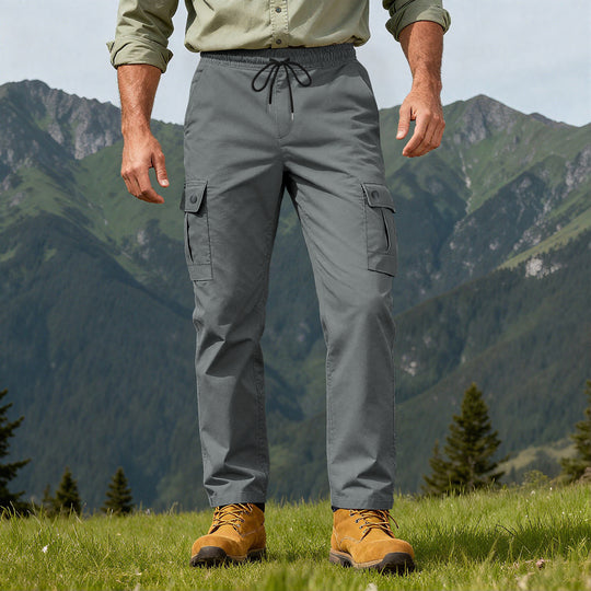 Herren Outdoor-Cargohose mit elastischem Tunnelzugbund und Druckknopf-Taschen Shop Nory