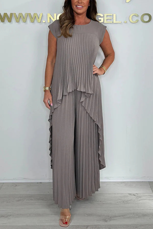 Damen Lässiger Plissees-Hosenanzug mit überlappendem Oberteil