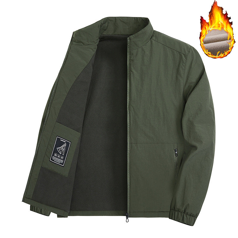 Herren Thermoisolierte Windbreakerjacke mit Fleece-Innenfutter, Stehkragen und Reißverschlusstaschen Shop Nory
