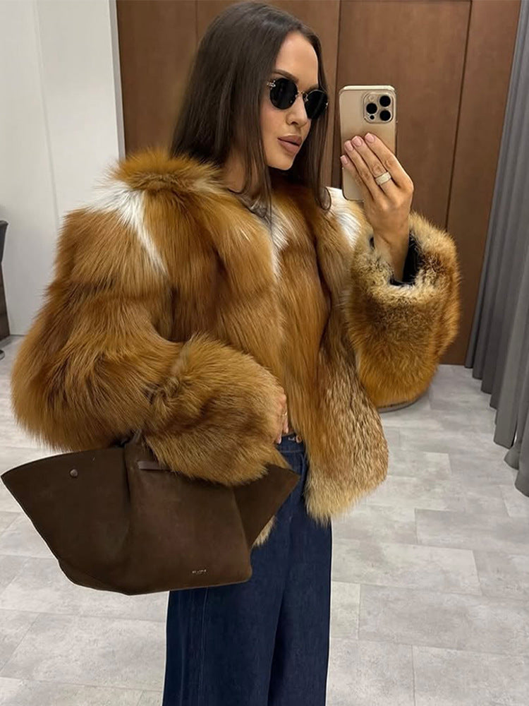 Damen Boxy-Kurzmantel im Multi-Layer Fauxfur-Look mit voluminösen Ärmeln Shop Nory