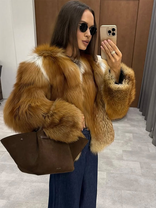 Damen Boxy-Kurzmantel im Multi-Layer Fauxfur-Look mit voluminösen Ärmeln Shop Nory