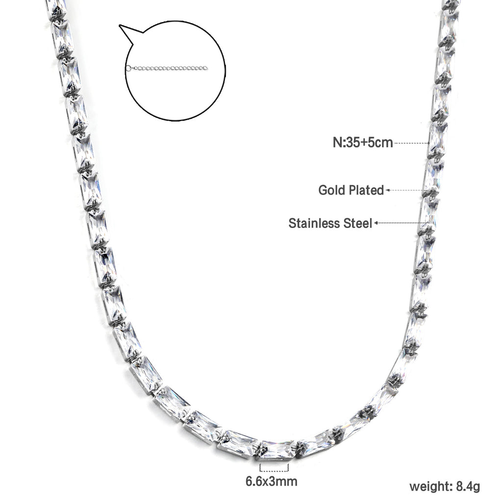 Damen elegante Halskette aus beschichtetem Edelstahl mit leuchtenden blauen Kristallen Shop Nory