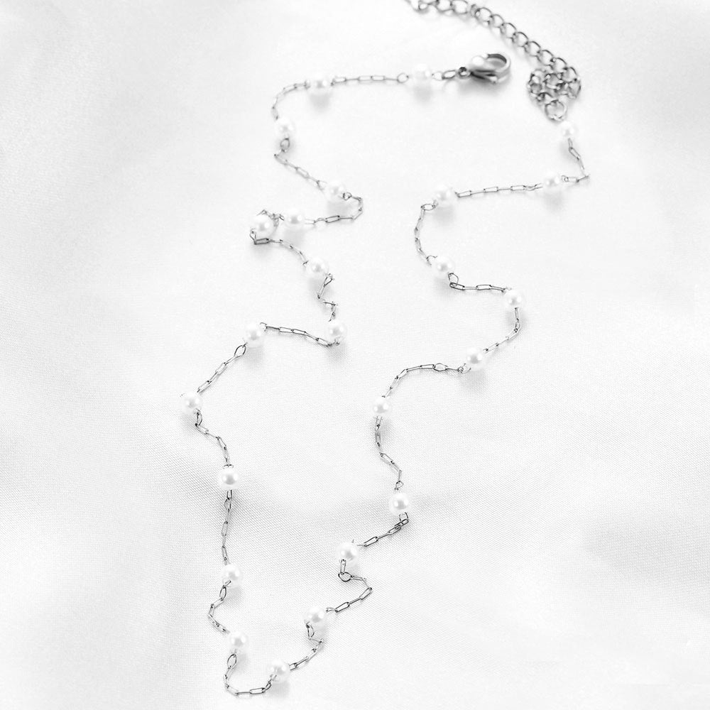 Damen Halskette mit elegantem Perlen-Design und goldener Gliederstruktur Shop Nory