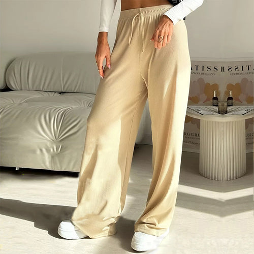 Damen weite hochgeschnittene Loungehose mit elastischem Bund und Kordelzug Shop Nory
