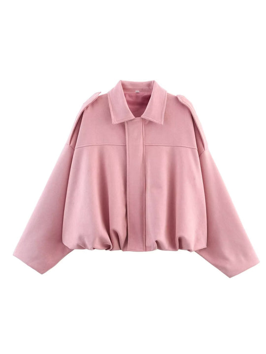 Damen lockere Cropped Jacke aus Wildlederimitat