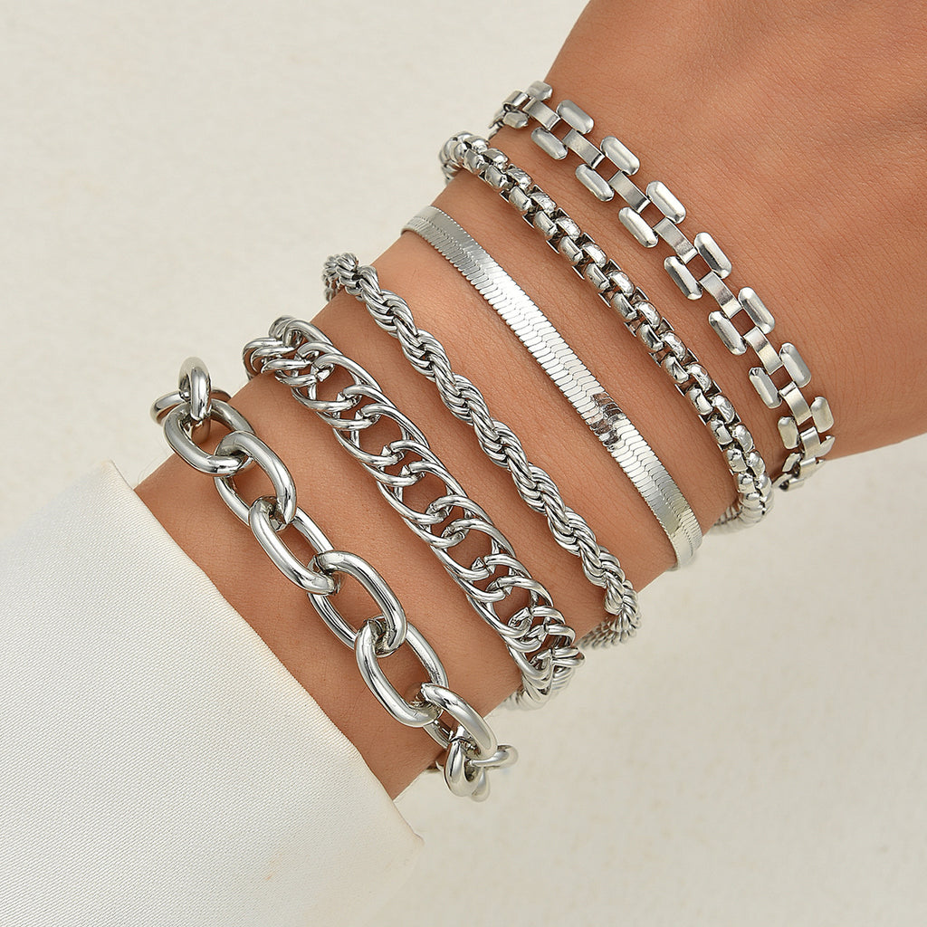 Damen Armreif-Set mit variierenden Kettenformen und strukturierten Designs Shop Nory