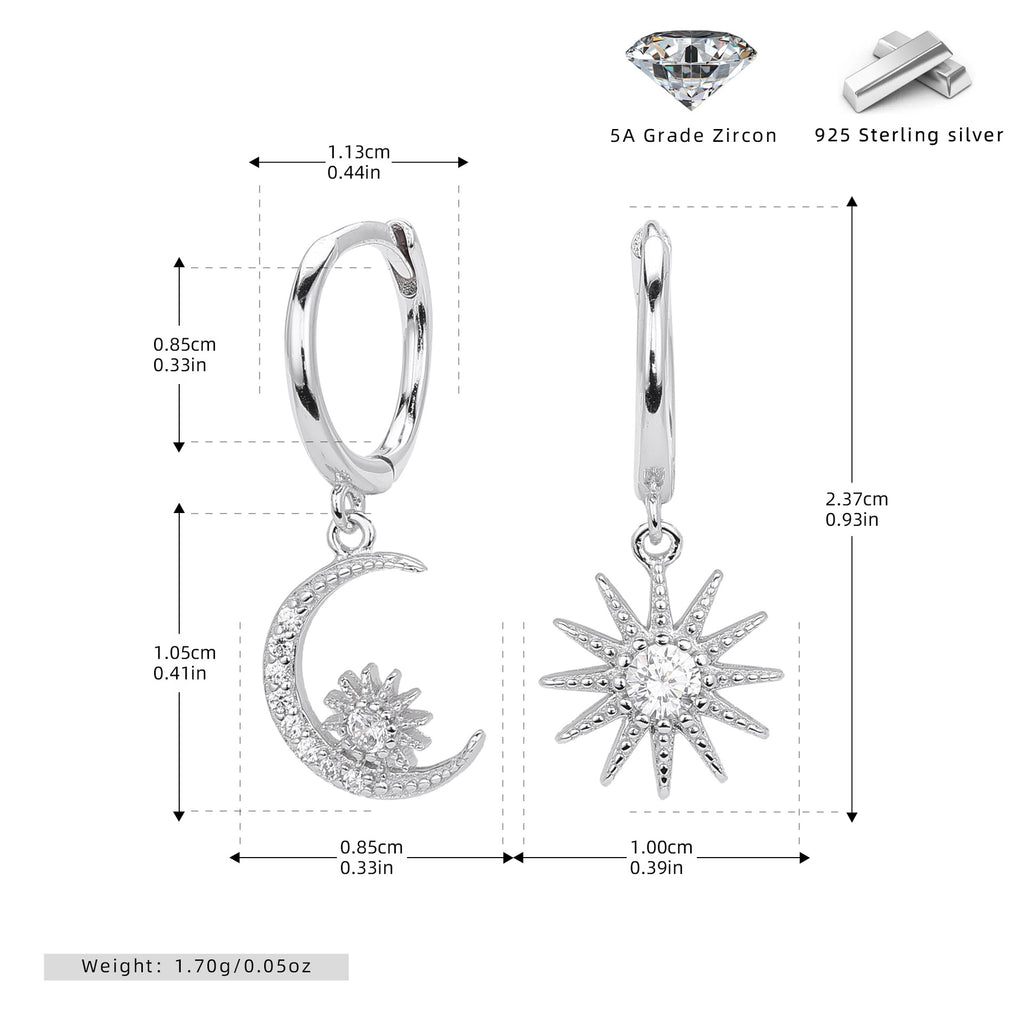 Damen Ohrhänger im stilvollen Mond- und Sonnenmotiv aus 925er Sterling Silber Shop Nory