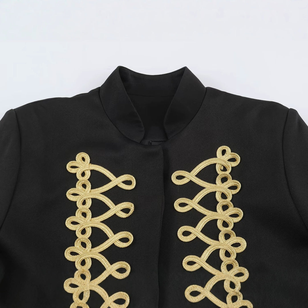 Damen Kurzjacke im Militärstil mit goldener Zierborte und Stehkragen Shop Nory