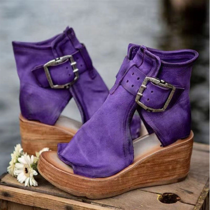 Damen Wedge-Stiefeletten mit modischem Schnallen-Design
