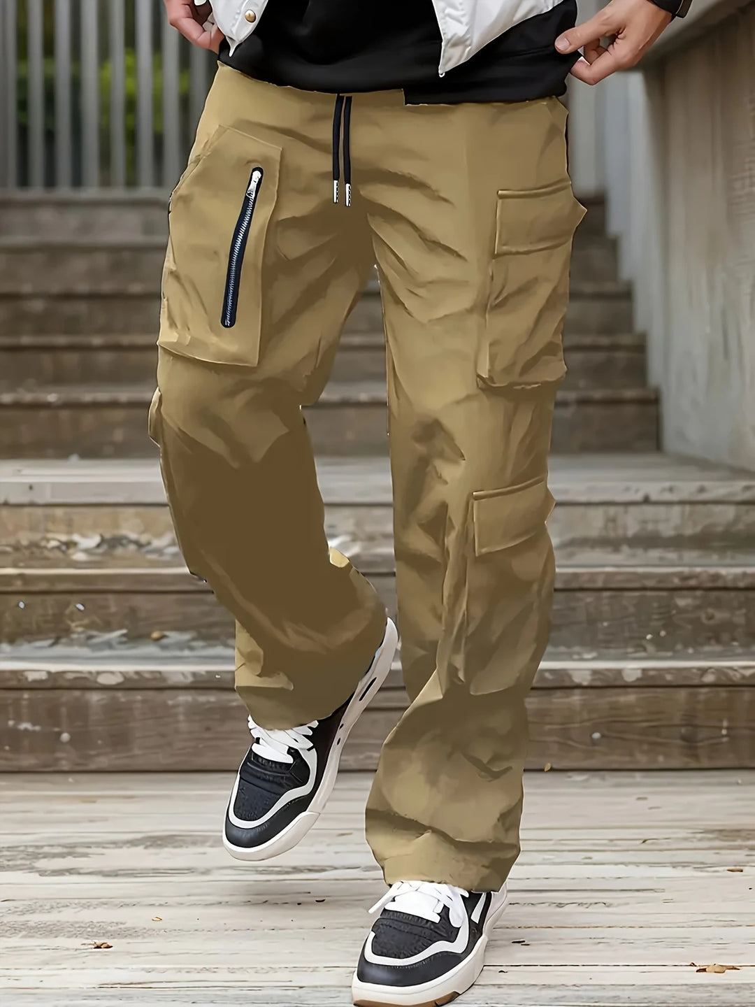 Herren weite Utility-Cargohose mit Tunnelzugbund, multifunktionalen Taschen & Reißverschlusstasche Shop Nory