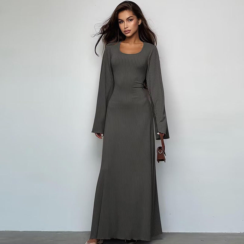 Damen Elegantes Maxikleid mit extra weitem Ärmel und trendiger Rippstruktur