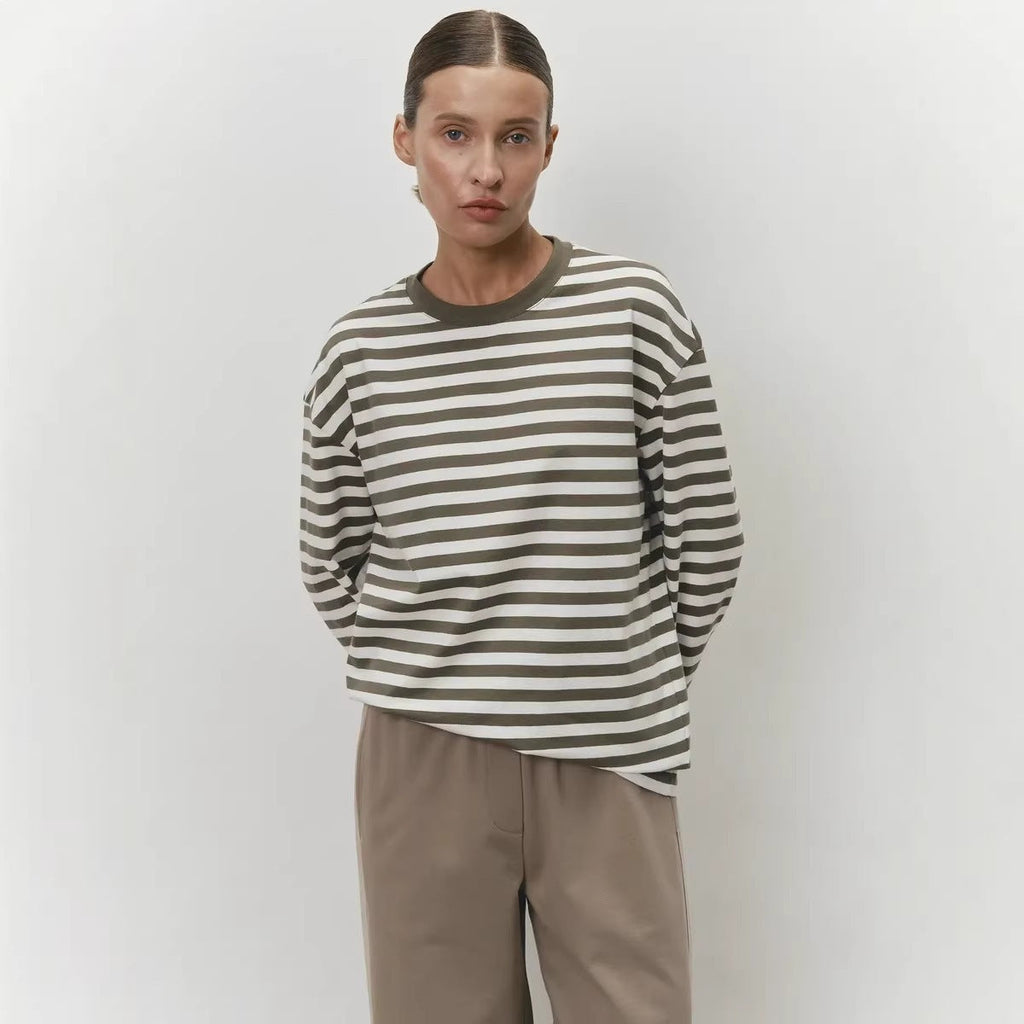 Damen gestreiftes Langarmshirt mit lässigem Schnitt und rundem Halsausschnitt