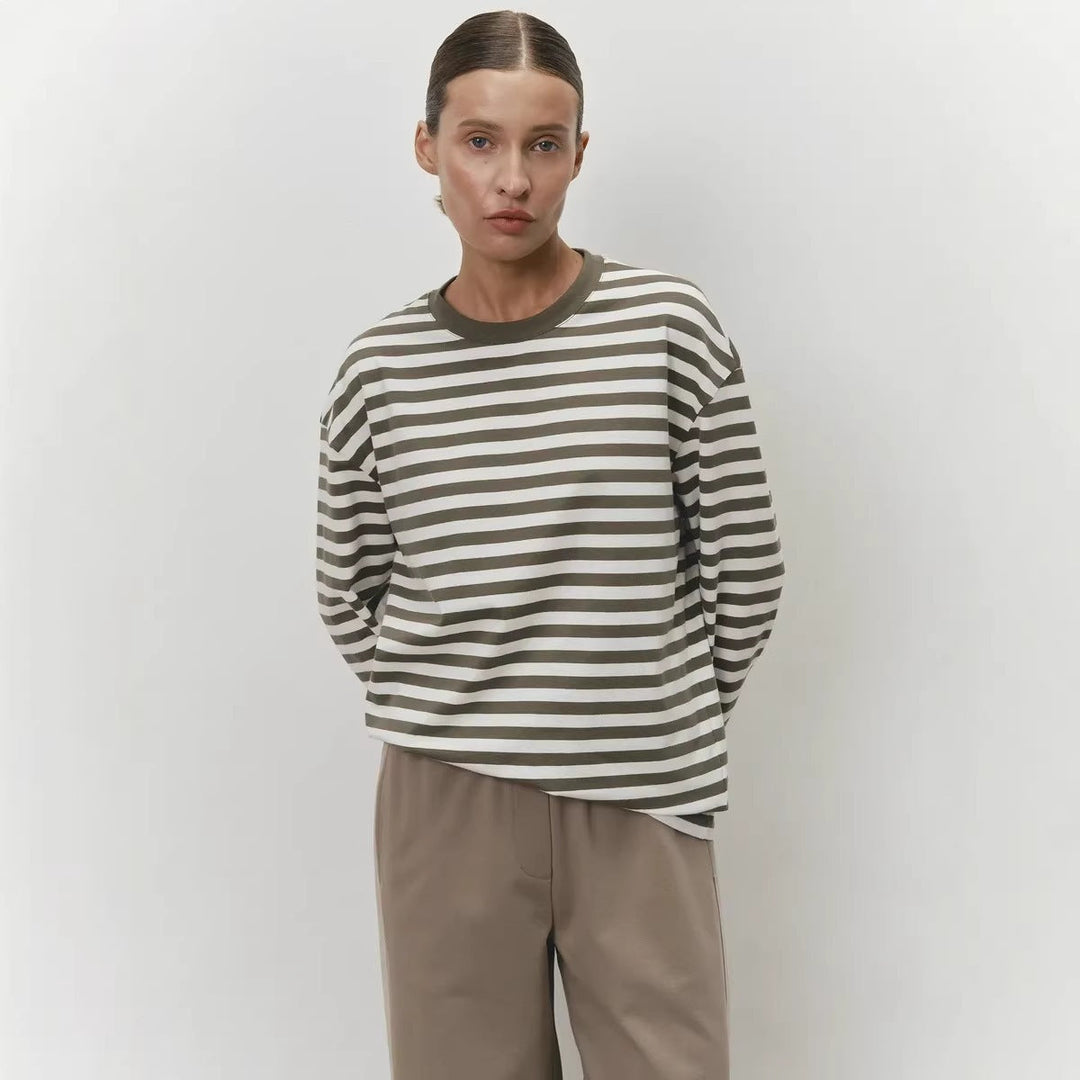 Damen gestreiftes Langarmshirt mit lässigem Schnitt und rundem Halsausschnitt